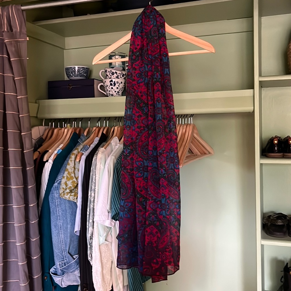 Multi-colored paisley scarf.